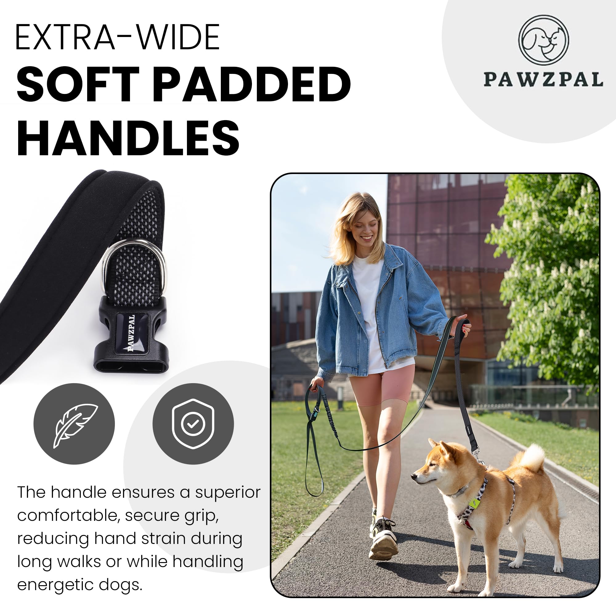 PAWZPAL Hands Free Dog Leash - Adjustable Waist/Crossbody 2-in-1 Belt with Shock-Absorbing, Traffic Handle, Reflective and Heavy Duty for Running, Jogging and Hiking
