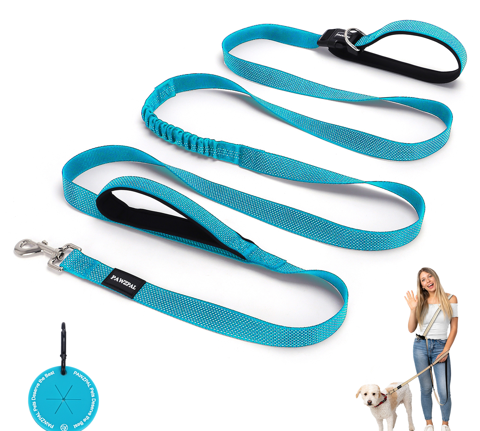 Laisse pour chien mains libres PawzPal — Anti-traction, Réfléchissante, Amortissante