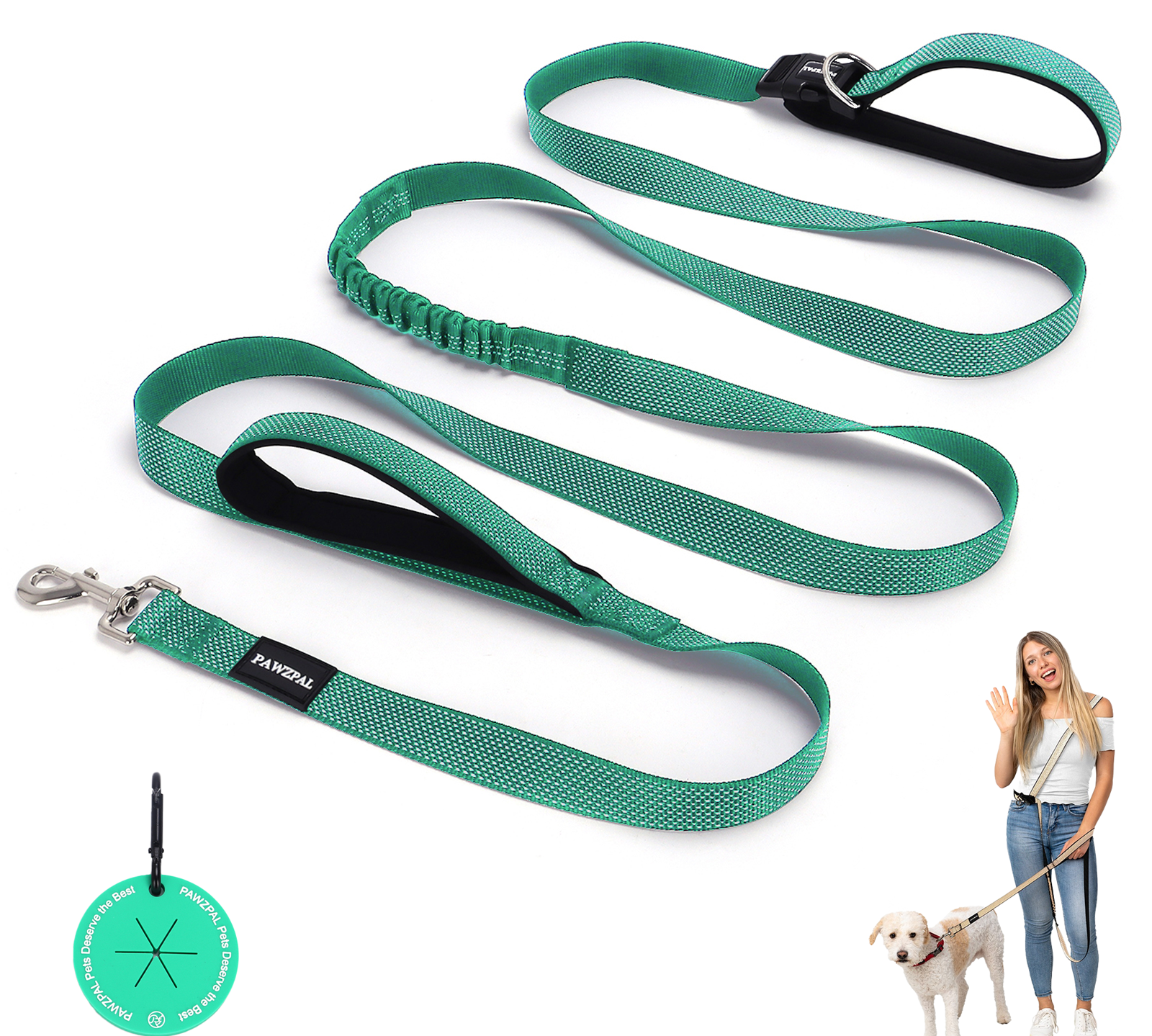 Laisse pour chien mains libres PawzPal — Anti-traction, Réfléchissante, Amortissante