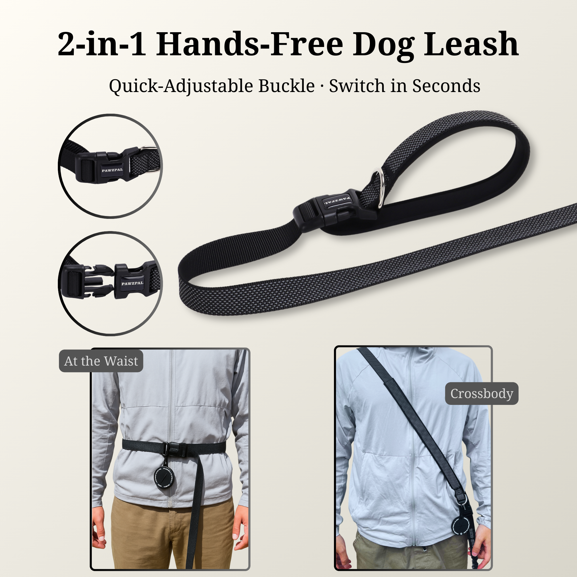 PawzPal Hands-Free Dog Leash — No-Pull, Reflective, Shock-Absorbing