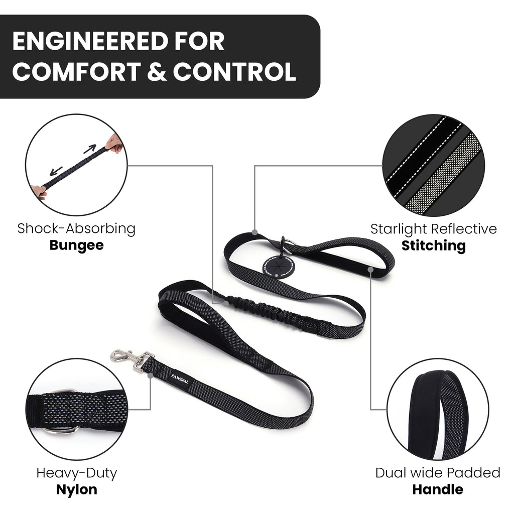 Hands Free Dog Leash - Waist/Crossbody 2-in-1 Belt with Shock-Absorbing, Traffic Handle, Maple Leaf Reflective and Waste Bag Carrier Maple Blue