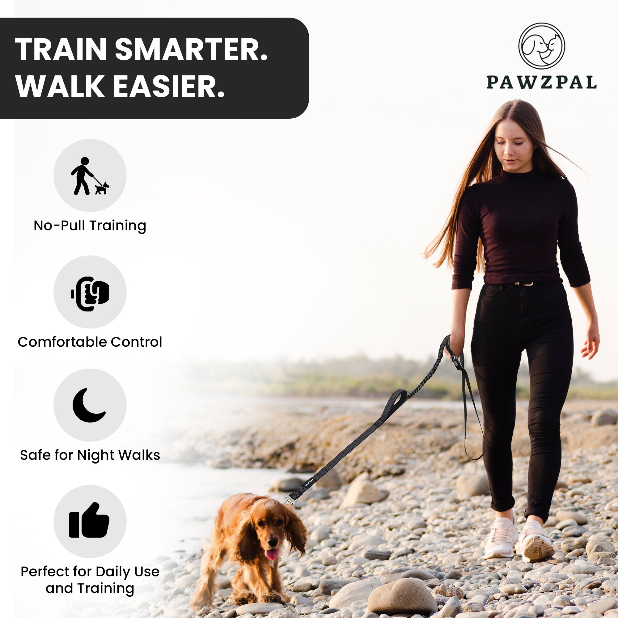 Hands Free Dog Leash - Waist/Crossbody 2-in-1 Belt with Shock-Absorbing, Traffic Handle, Maple Leaf Reflective and Waste Bag Carrier Maple Blue