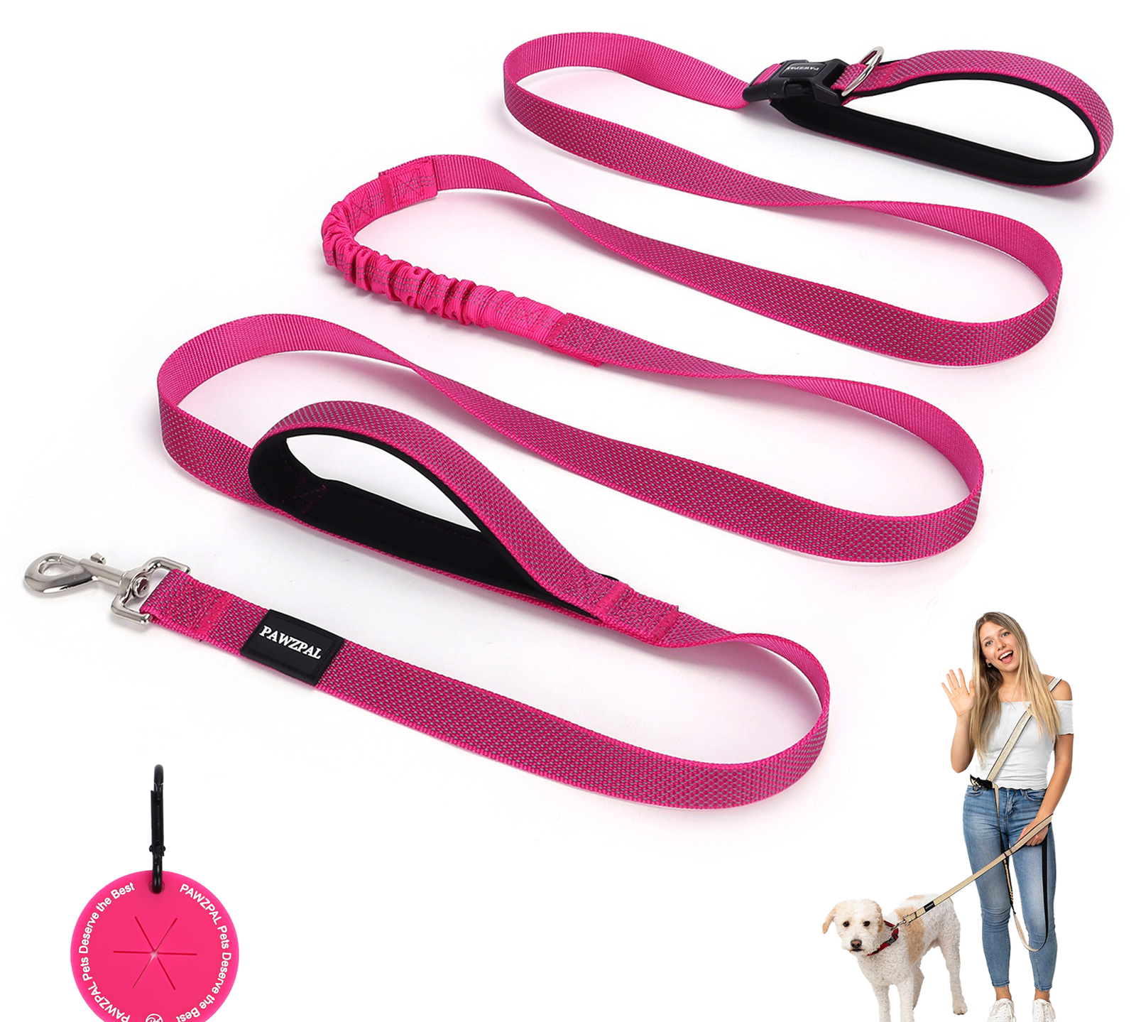Laisse pour chien mains libres PawzPal — Anti-traction, Réfléchissante, Amortissante