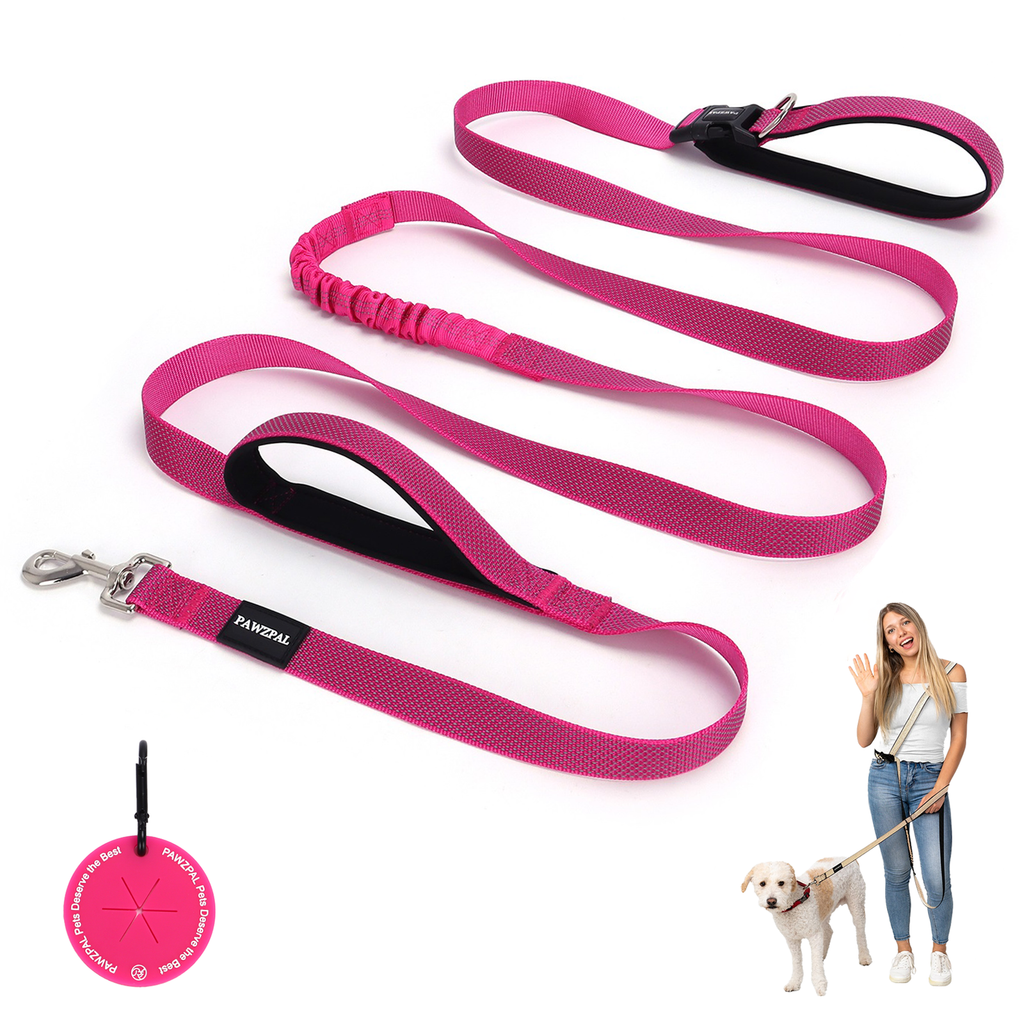 PAWZPAL Hands Free Dog Leash Hot Pink- Adjustable Waist/Crossbody 2-in-1 Belt with Shock-Absorbing, Traffic Handle, Reflective and Heavy Duty for Running, Jogging and Hiking