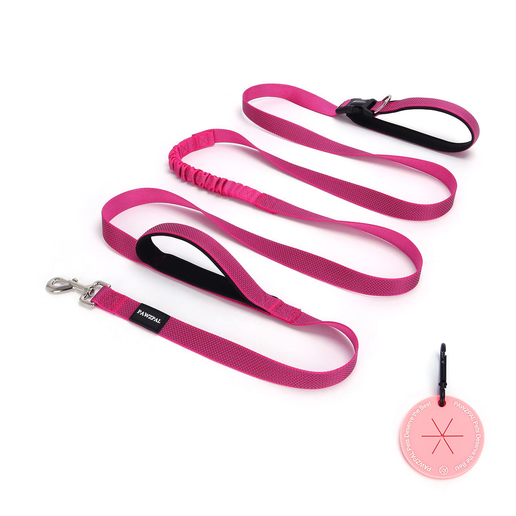 PAWZPAL Hands Free Dog Leash Hot Pink- Adjustable Waist/Crossbody 2-in-1 Belt with Shock-Absorbing, Traffic Handle, Reflective and Heavy Duty for Running, Jogging and Hiking