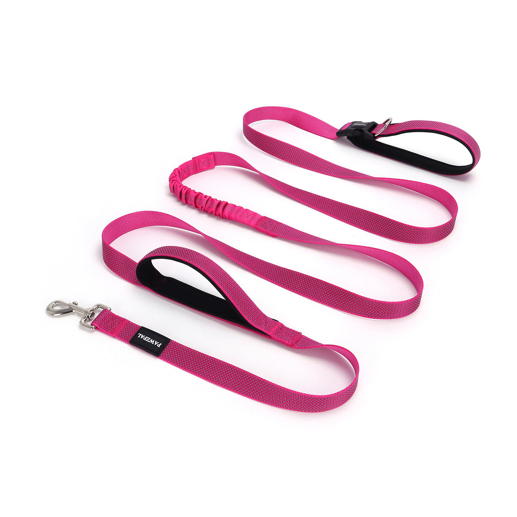 PAWZPAL Hands Free Dog Leash Hot Pink- Adjustable Waist/Crossbody 2-in-1 Belt with Shock-Absorbing, Traffic Handle, Reflective and Heavy Duty for Running, Jogging and Hiking