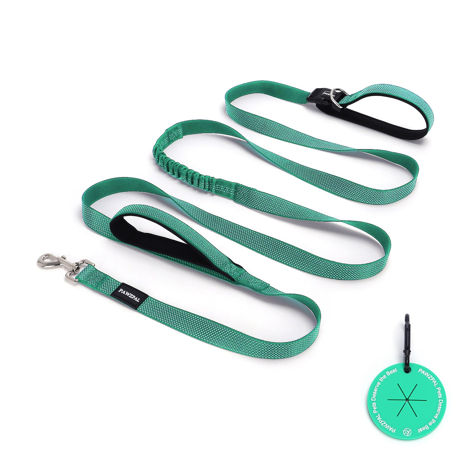 PAWZPAL Hands Free Dog Leash Turquoise - Adjustable Waist/Crossbody 2-in-1 Belt with Shock-Absorbing, Traffic Handle, Reflective and Heavy Duty for Running, Jogging and Hiking