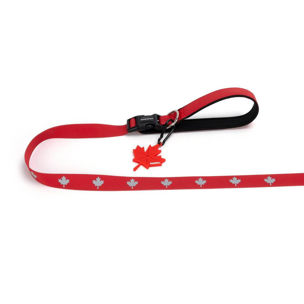 8-10FT Hands Free Dog Leash - Waist/Crossbody 2-in-1 Belt with Shock-Absorbing, Traffic Handle, Maple Leaf Reflective and Waste Bag Carrier Maple Red