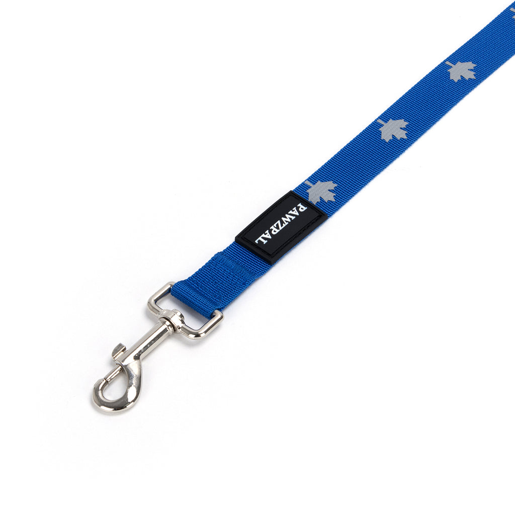 Hands Free Dog Leash - Waist/Crossbody 2-in-1 Belt with Shock-Absorbing, Traffic Handle, Maple Leaf Reflective and Waste Bag Carrier Maple Blue