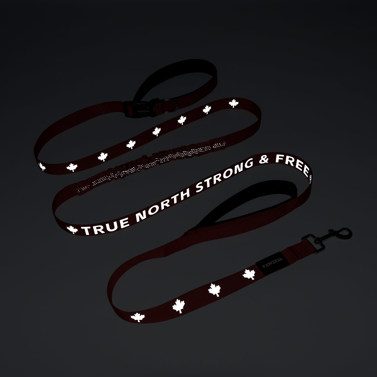 8-10FT Hands Free Dog Leash - Waist/Crossbody 2-in-1 Belt with Shock-Absorbing, Traffic Handle, Maple Leaf Reflective and Waste Bag Carrier Maple Red