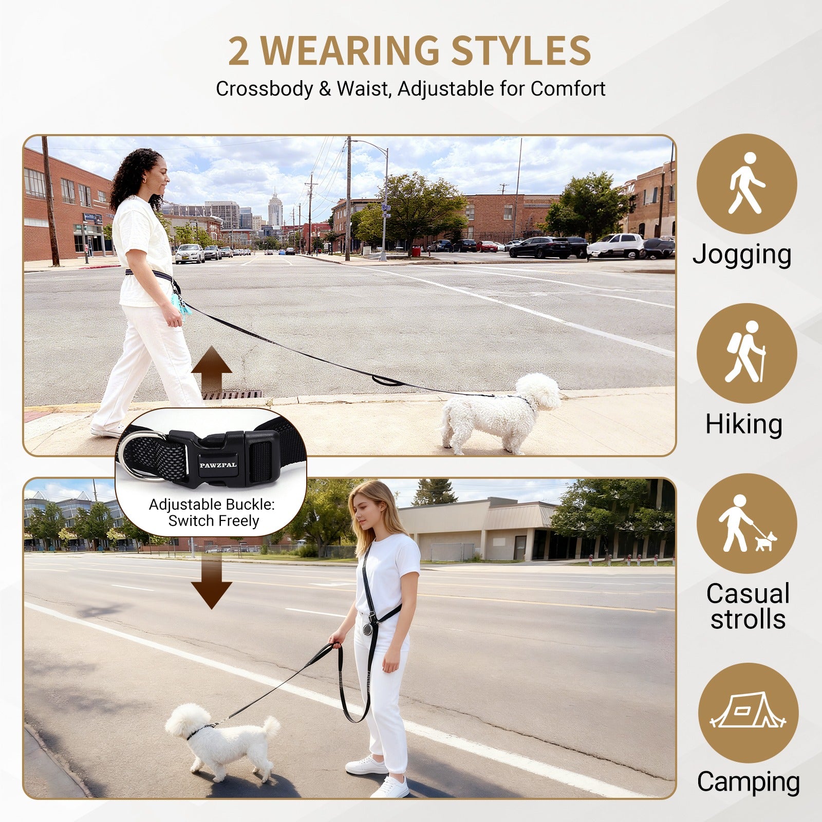 PawzPal Hands-Free Dog Leash | No-Pull • Reflective • Shock-Absorbing (6–10 ft) Maple Blue