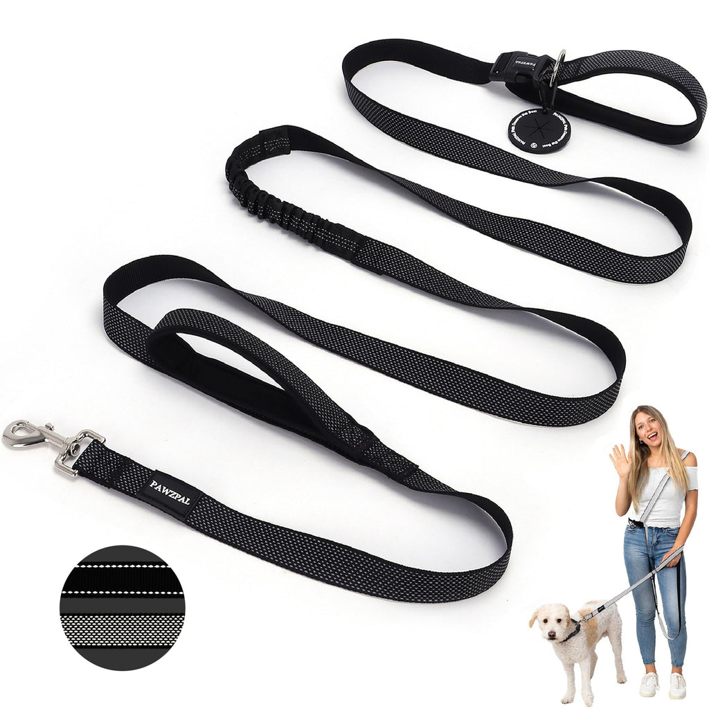 PAWZPAL Hands Free Dog Leash Classic Black - Adjustable Waist/Crossbody 2-in-1 Belt with Shock-Absorbing, Traffic Handle, Reflective and Heavy Duty for Running, Jogging and Hiking