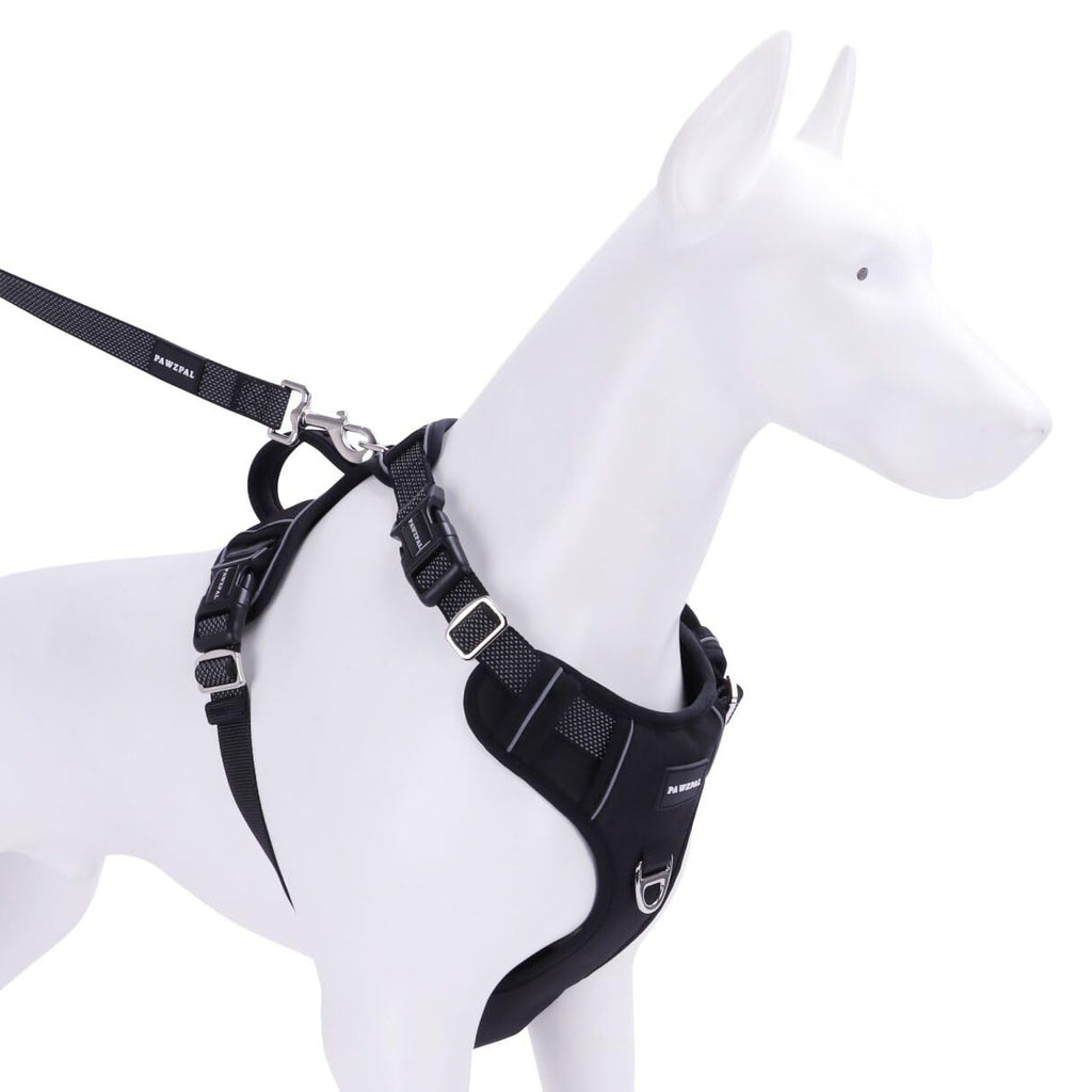 PAWZPAL Dog Harness, No-Pull Dog Harness with 2 Leash Clips, Reflective and Adjustable Soft Padded Pet Vest, No-Choke Design with Easy Control Handle, for Small to Large Dogs
