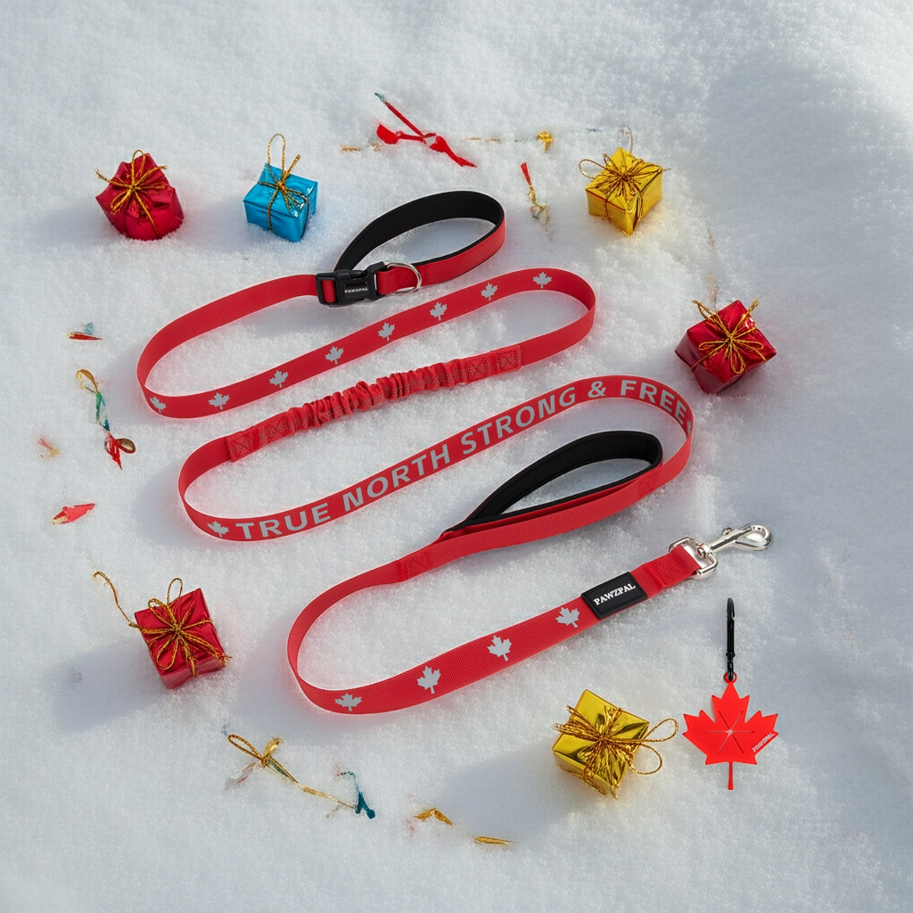 8-10FT Hands Free Dog Leash - Waist/Crossbody 2-in-1 Belt with Shock-Absorbing, Traffic Handle, Maple Leaf Reflective and Waste Bag Carrier Maple Red